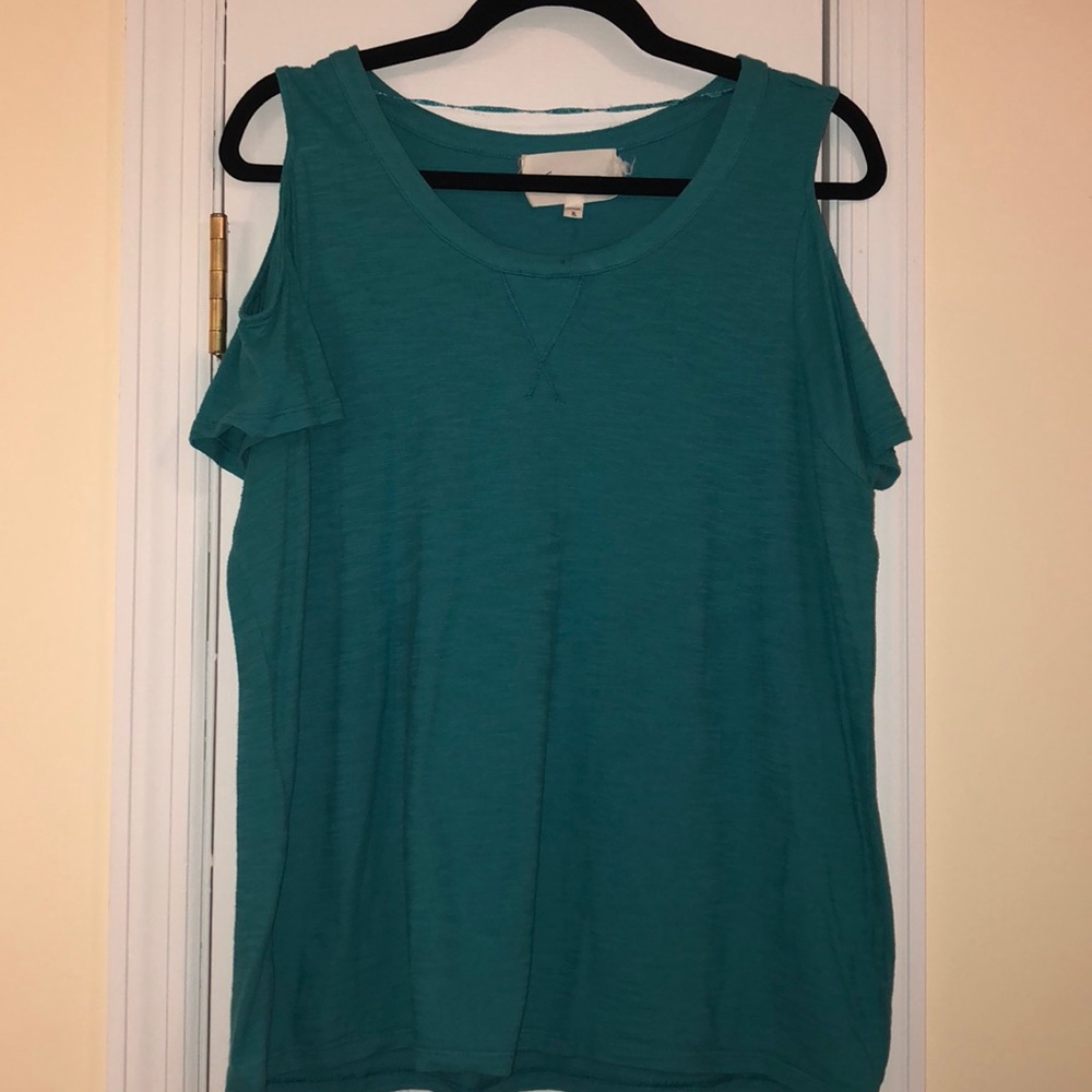 Teal Cold Shoulder Top